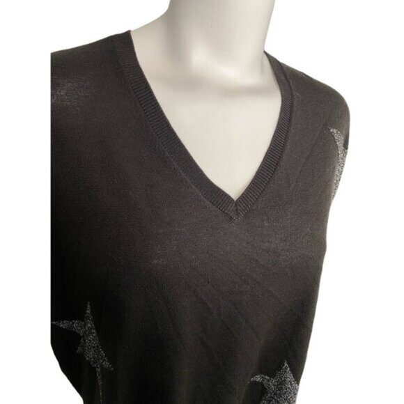 DKNY Lightweight Sweater Top Women's SMALL Black Silver Stars V-Neck Relaxed NEW - Picture 13 of 13
